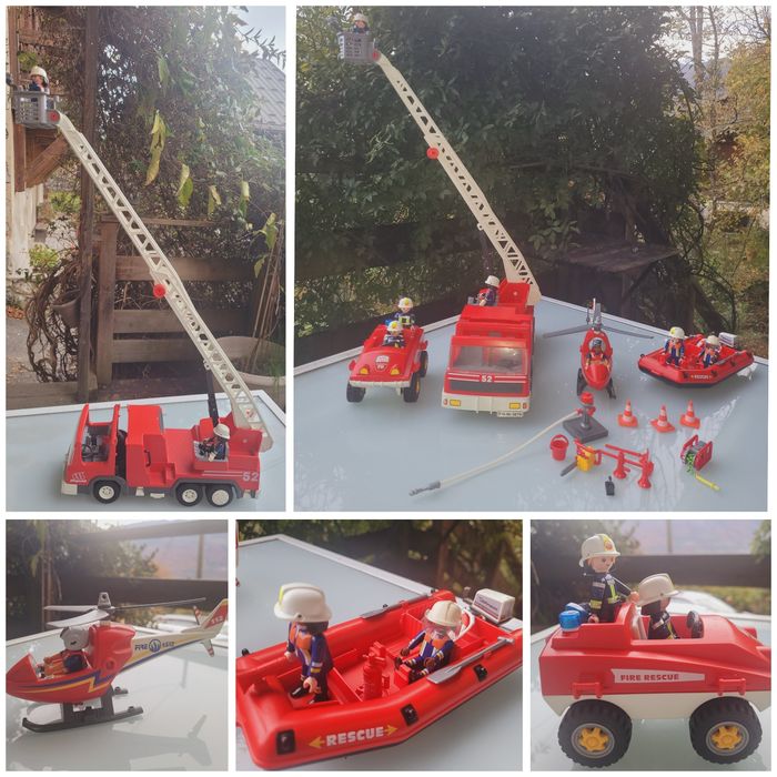 Gros lot Playmobil Pompier 🚁 Hélicoptère, bateau, voiturette et camion 🚒