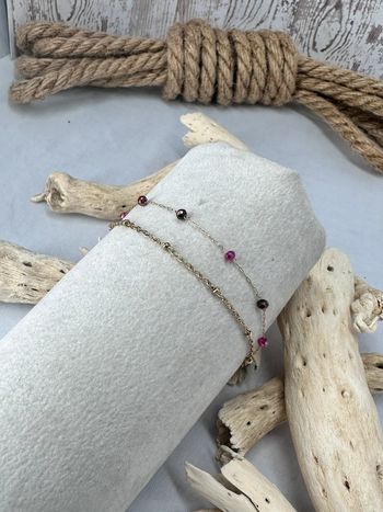 Bracelet 2 rangs en acier or et pierre cristal multicolore