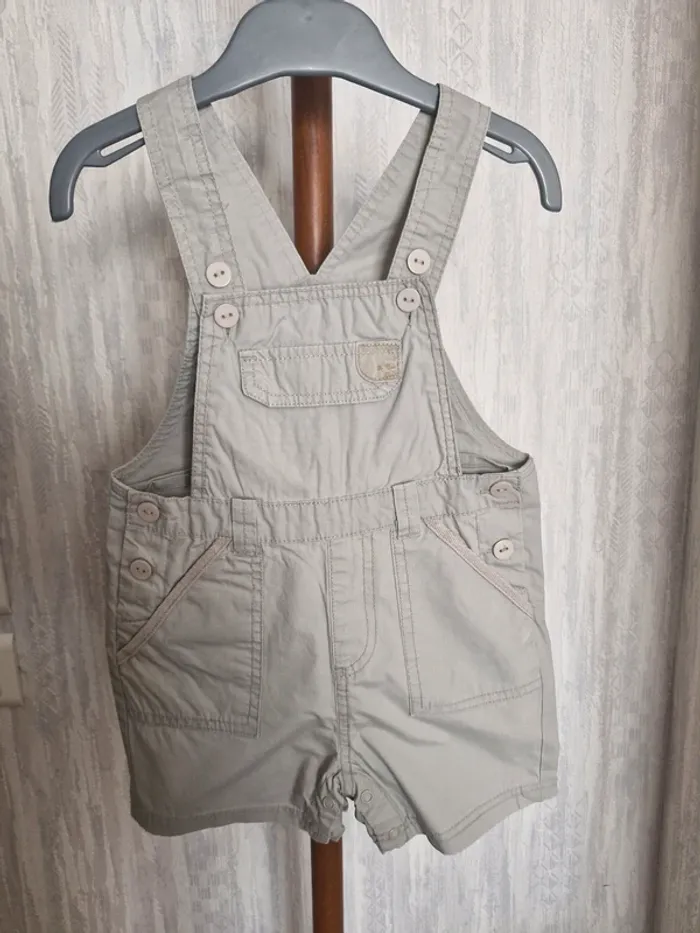 Salopette courte bébé garçon 18 mois Tex Baby beige coton