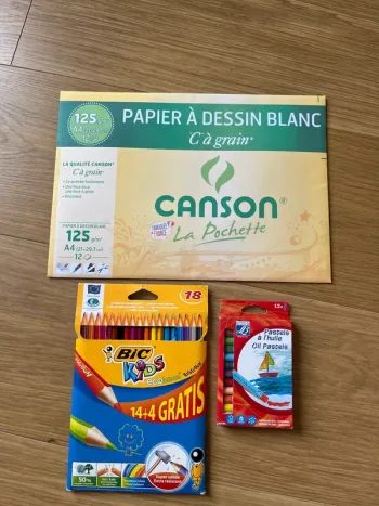 Papier Canson + crayon de couleur + pastels