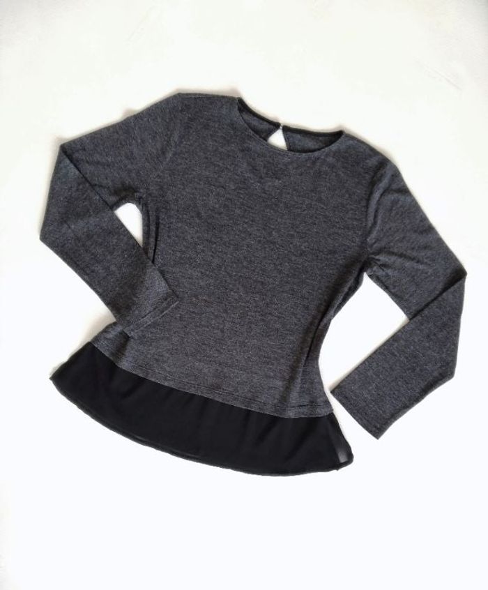 Pull gris à empiècement voile noir - Camaïeu