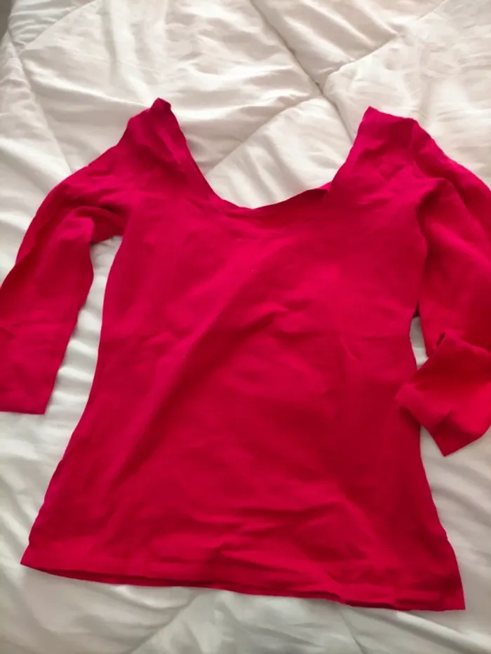 Tee shirt manches 3/4 fuschia - photo numéro 2