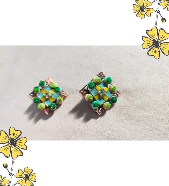 Boucles d'oreilles clips esprit mosaïque – Collection Émeraude Urbaine - photo numéro 2
