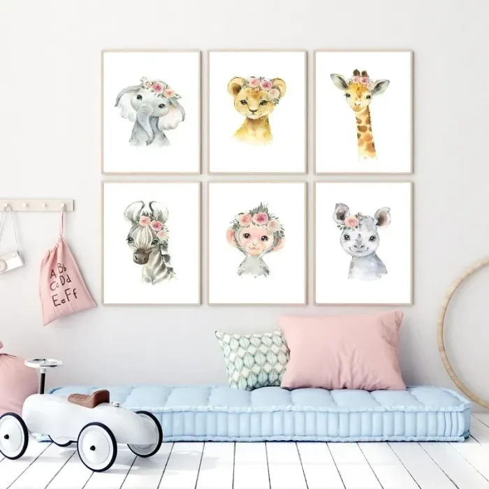 Affiches “Petits animaux à fleurs” pour chambre enfant - photo numéro 3