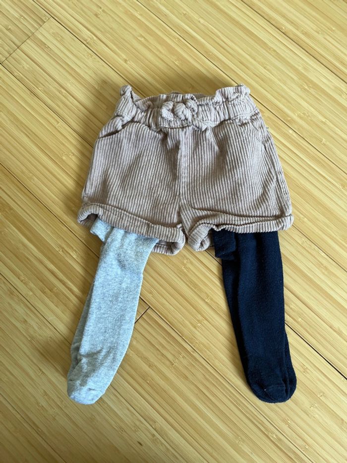 Short en velours rose + 2 collants