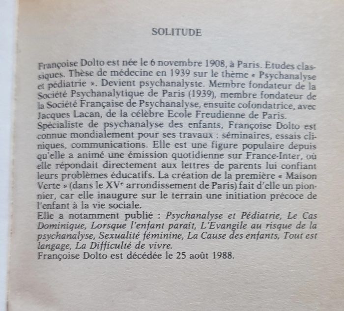 Livre Françoise Dolto  "Solitude" - photo numéro 2