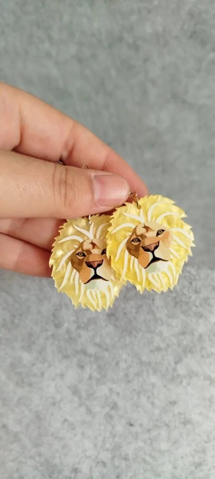 🍄 Boucles d’oreilles ▪ lion acrylique nacré - photo numéro 2