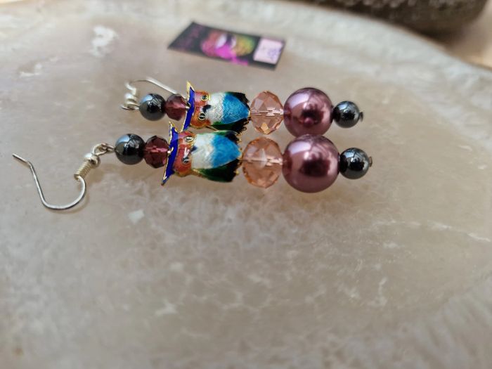 Boucles D'oreilles Hibou Perles Roses Grises Cristal - photo numéro 11