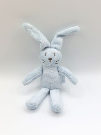 Petite peluche doudou lapin bleu ciel JACADI yeux nez gris 24 cm broderie patte
