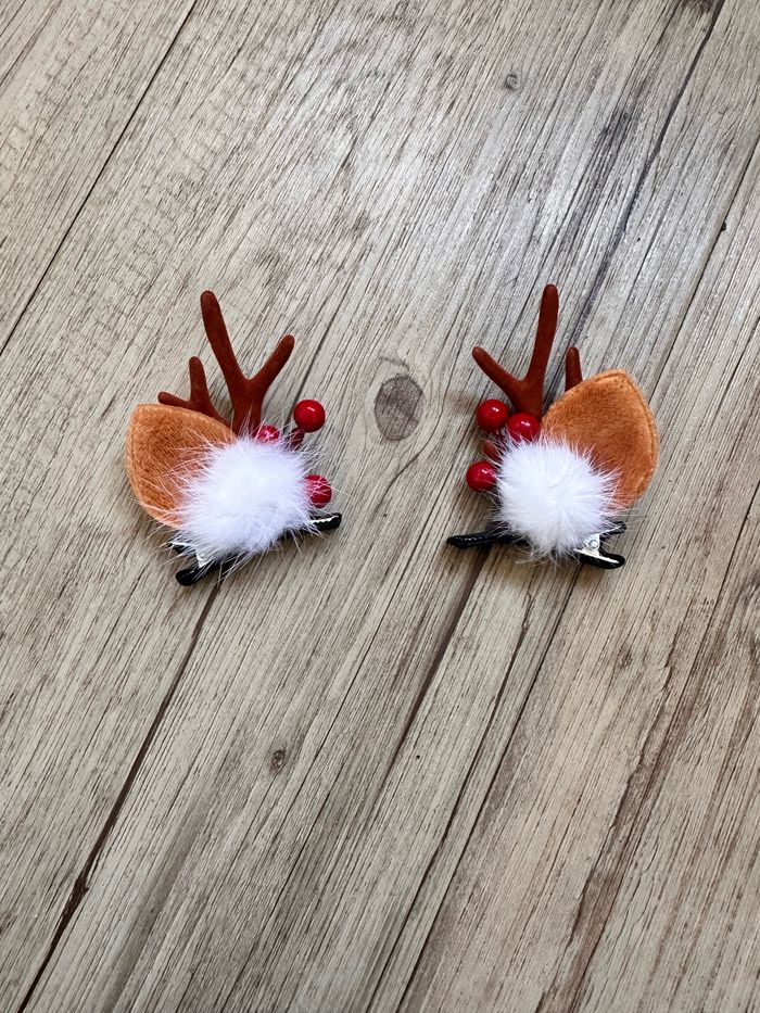 Lot de 2 barrette pompons oreille Rennes de Noël
