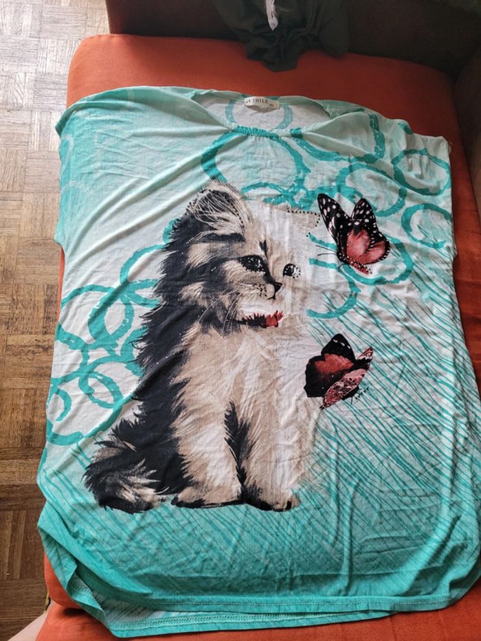 Tee shirt recto verso chat et papillon - photo numéro 4