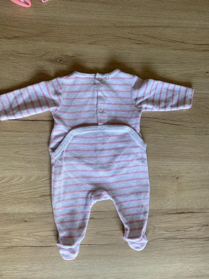 Pyjama rose rayé velours hiver bébé fille 1 mois Tex baby - photo numéro 4