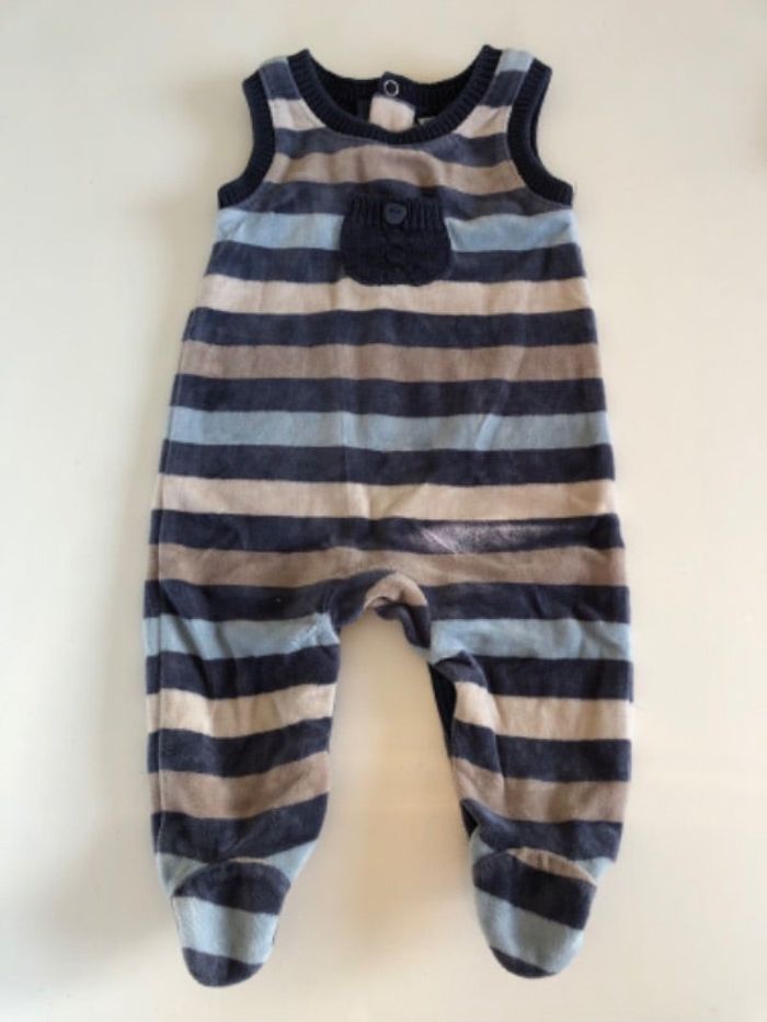 Salopette bébé rayé bleu & beige 3M