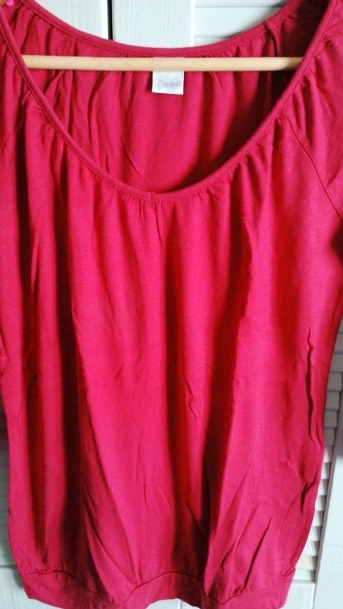 Haut rouge manches 3/4 taille S Camaïeu - photo numéro 3