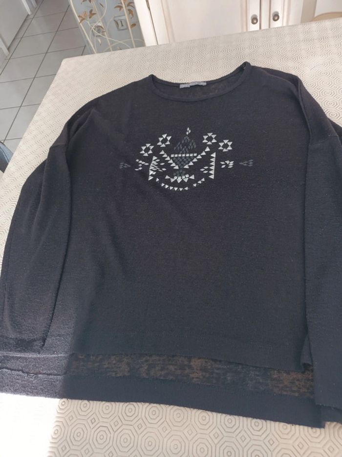Pull léger T 38/40 Ligne à suivre noir - photo numéro 2