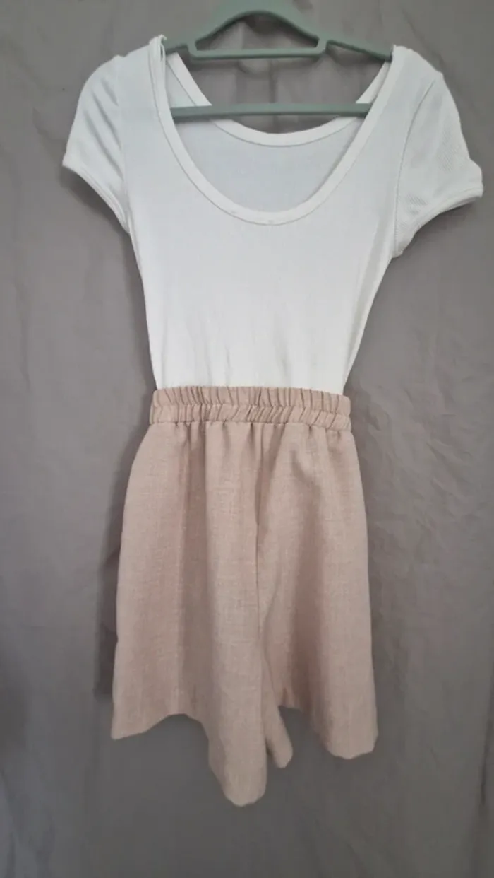 Combi short beige/marron et blanc 36 femme - photo numéro 4