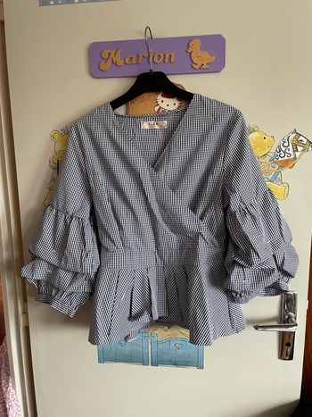 Blouse à carreaux bleu marine et blanc, taille 12 ans, marque G66 Grasstar