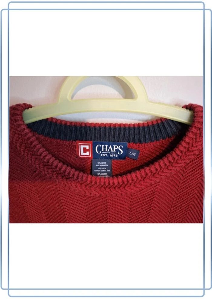 Pull / crewneck chaps by Ralph Lauren vintage rouge - taille XL / homme - col rond (117) - photo numéro 4