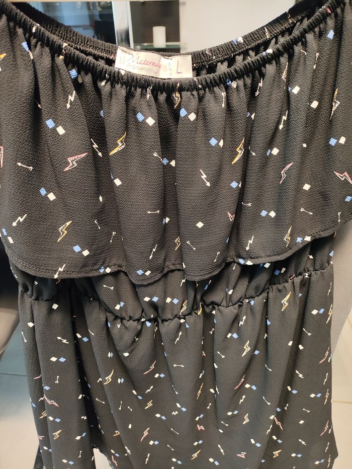 Haut de grossesse noir à motifs – Marque Prémaman – Taille L – Très bon état - photo numéro 3