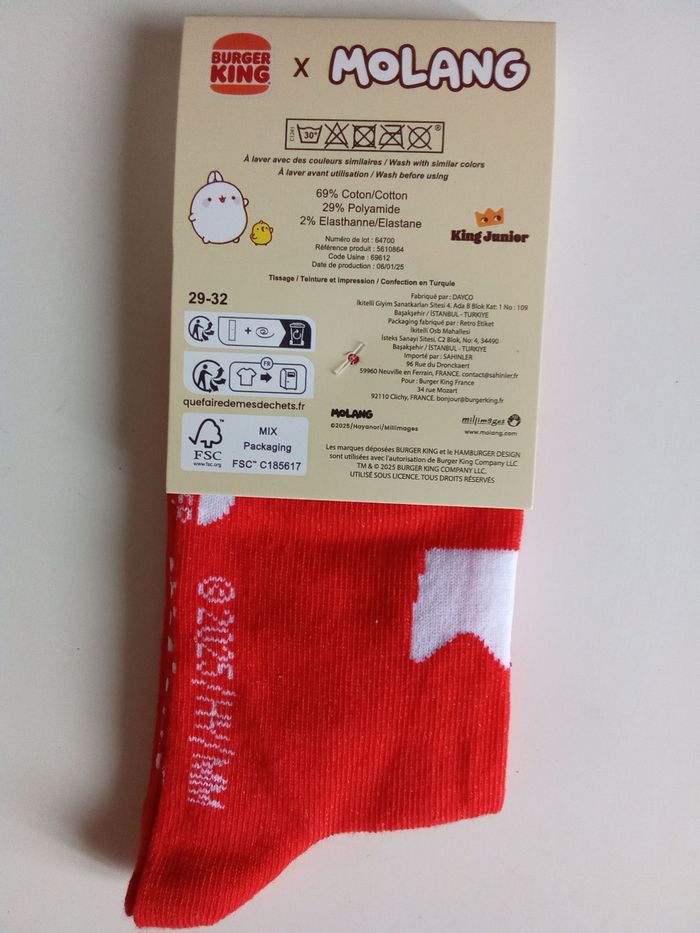 Paire de chaussettes enfant molang frites, neuves taille 29-32 - photo numéro 2