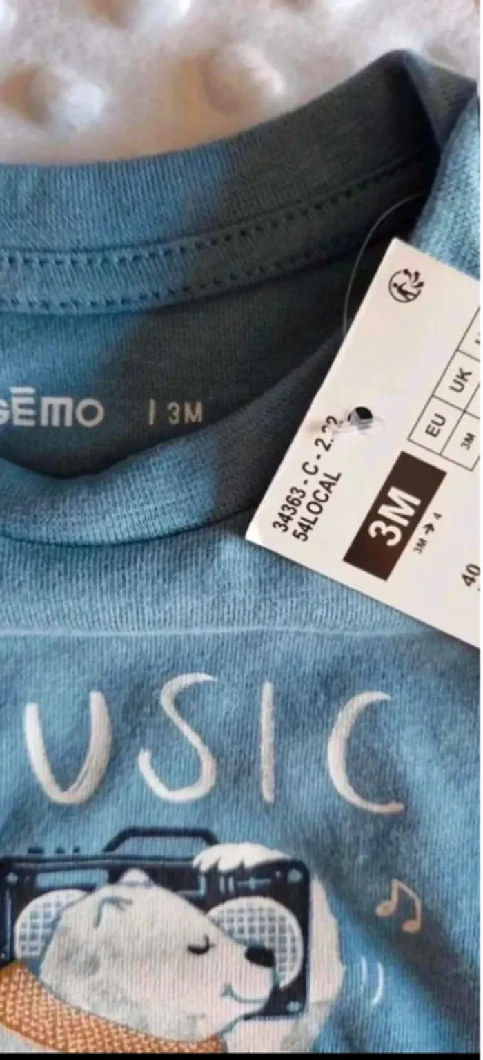 T-shirt manches longues ours music 3 mois - photo numéro 2