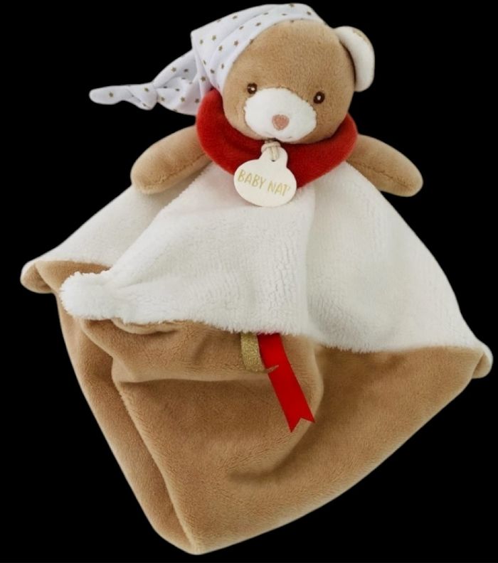 ❤️B5308 Doudou Plat Babynat Baby Nat Ours Blanc Marron Rouge - photo numéro 2