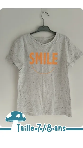 🍄 T-shirt beige chiné smile 7-8 ans Tex