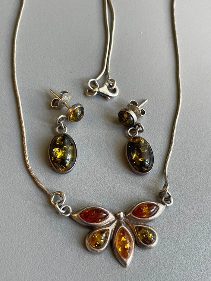 Parure en ambre véritable et argent 925