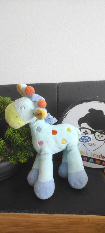 doudou peluche cheval bleu mots d'enfants girafe ancien triangle vert orange
