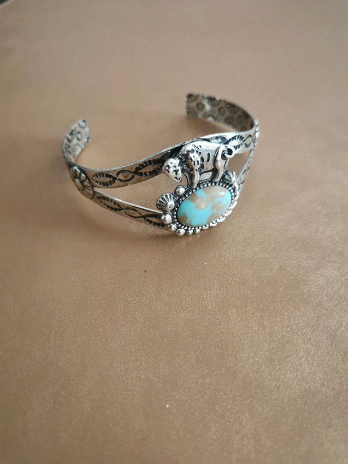 Bracelet femme style cowboy country turquoise - photo numéro 2