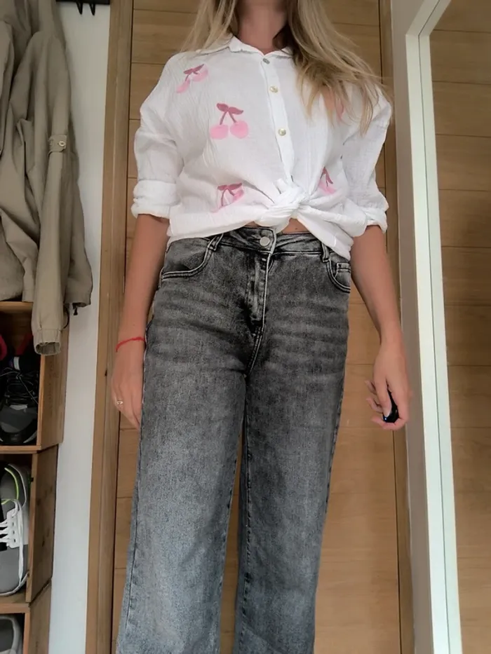 Jeans taille haute wide leg gris 38 68% coton - photo numéro 5
