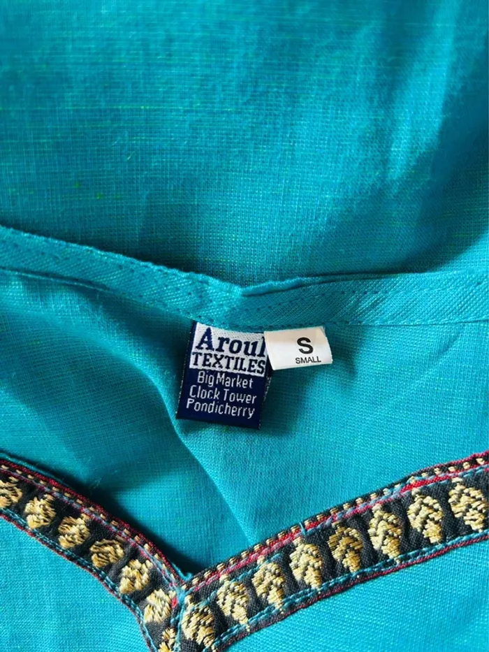 🩵🦋Blouse artisanale T.36 indienne bohème chic ethnique Bohemian Pondicherry cotton blouse🦋🩵 - photo numéro 11