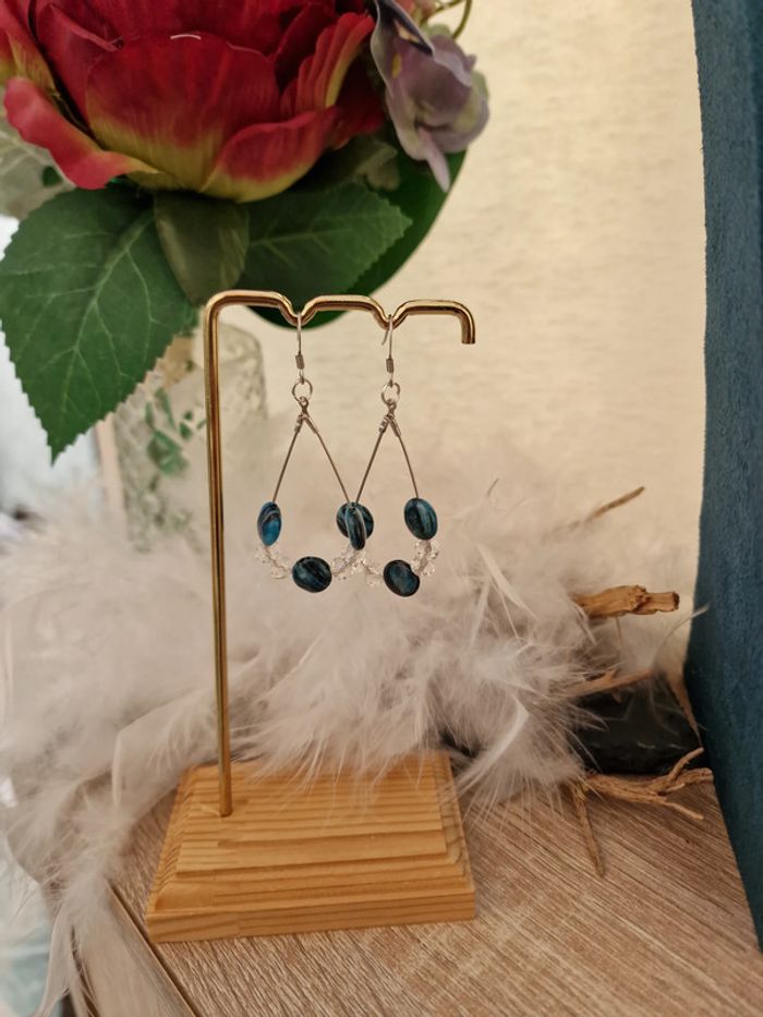 Boucles D'oreilles Apatite Cristal Acier - photo numéro 2