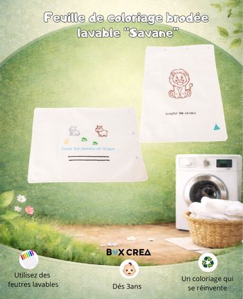 Recharge feuille de coloriage brodée lavable – Savane