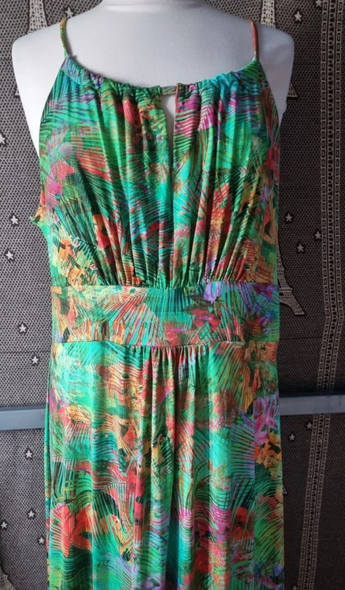Robe longue d'été verte à motifs tropical taille 46-48 - photo numéro 6