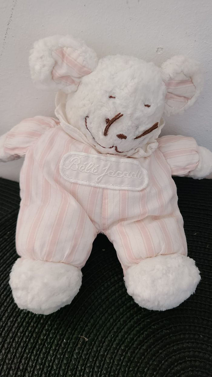 Doudou souris blanche rayé rose BEBE JACADI - photo numéro 3