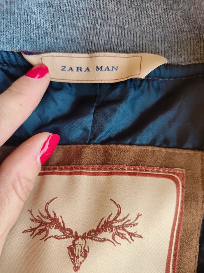 Veste bombers en daim marron et grise Zara man taille L - photo numéro 3