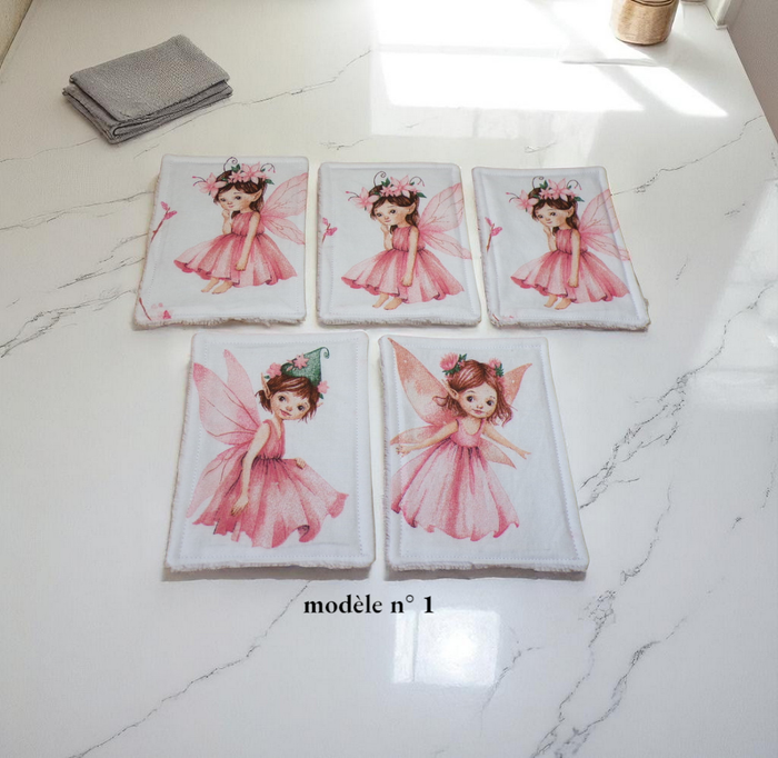 Lot de 5 Débarbouillettes / grandes lingettes lavables en coton et éponge bambou
