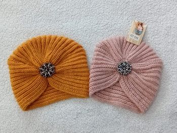 lot de 2 bonnets fille moutarde + rose taille unique