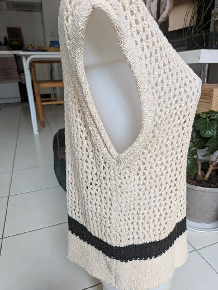 Pull ajouré sans manche beige Monoprix L - photo numéro 3