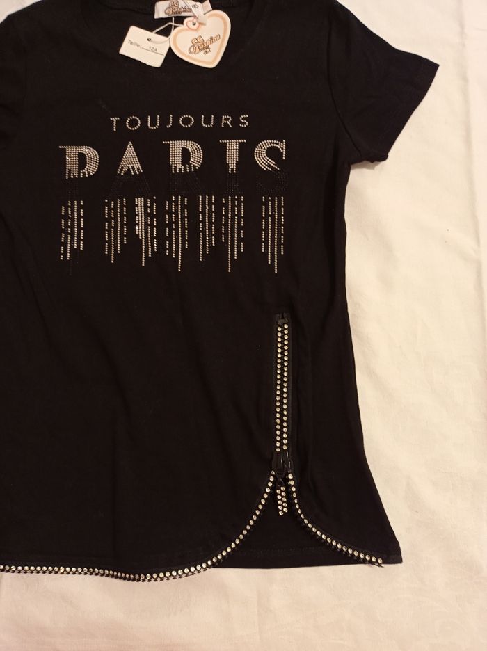 Taille 12 ans pull noir manche courte ou tunique voir photos neuf jamais porté magnifique avec fermeture et strass brillant - photo numéro 9