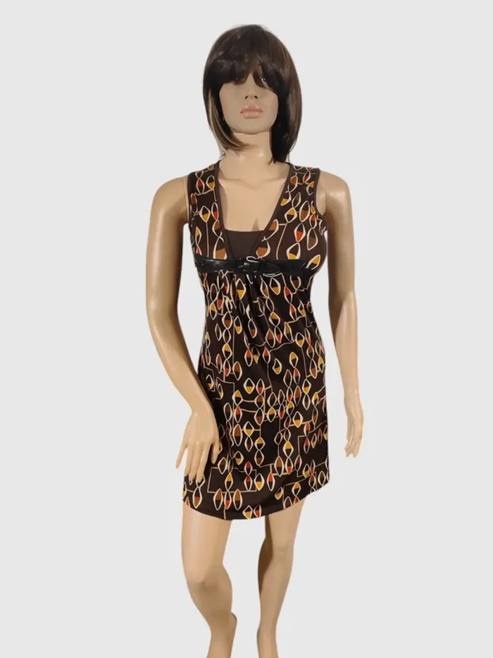 Robe mini marron T.U. Polyester - Imprimé géométrique - Très bon état - photo numéro 2