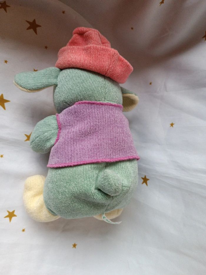 Peluche plush Teddy doudou sample bille bonnet chapeau cap gilet vert green mouton animal sheep - photo numéro 11