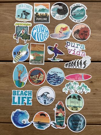 25 Stickers surf, vague, mer