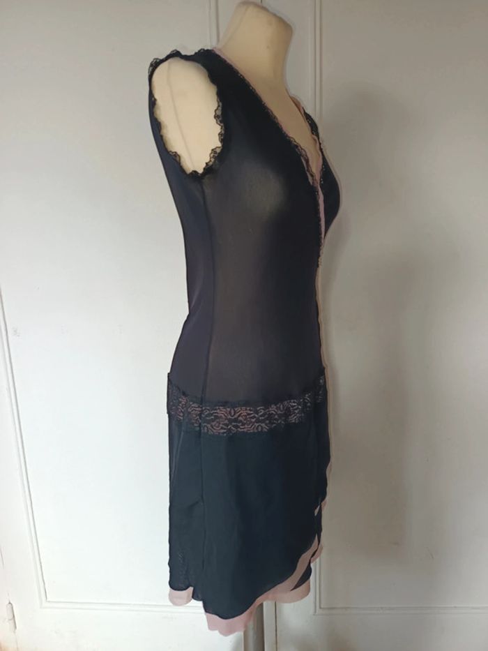 🌸robe transparente dentelle sequin noir rose femme sexy raffiné vintage authentique taille unique - photo numéro 3
