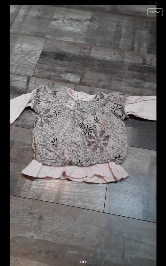 Ensemble pantalon velours marron et haut manche longue fleurie - photo numéro 6