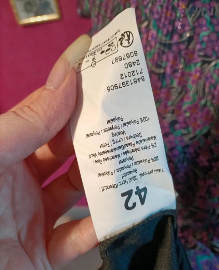 Robe longue violette à motif fleurs manches longues Grain de Malice taille 42 - photo numéro 9