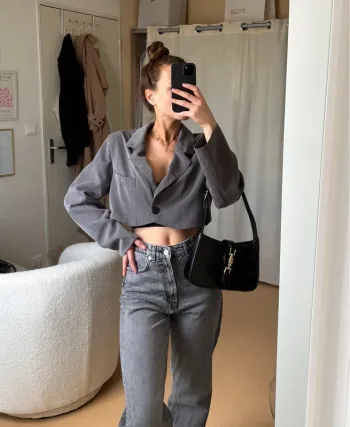 Blazer oversize crop gris à épaulettes