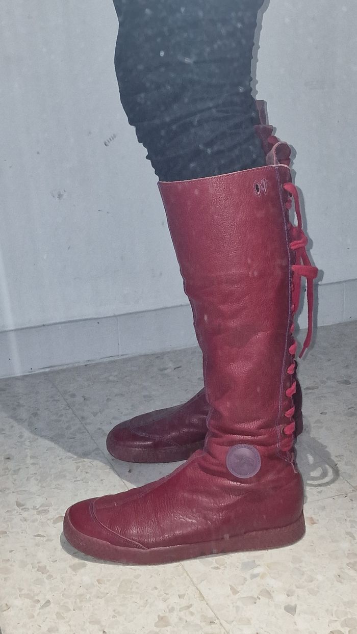 Bottes baskets cuir véritable rouge Pataugas 38 1/2