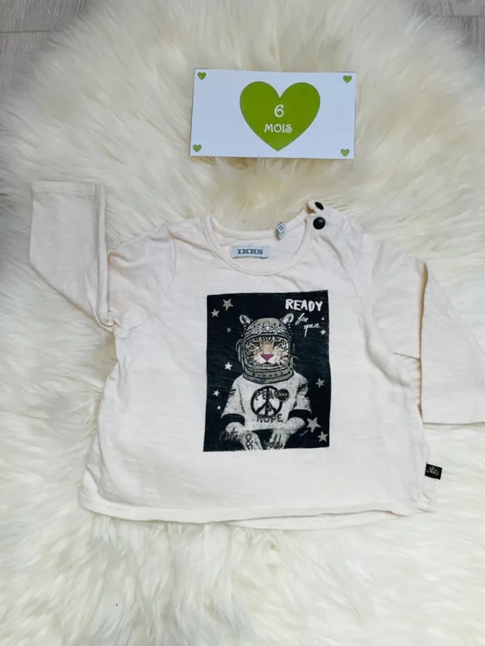 6 mois - T-shirt ML IKKS - photo numéro 2